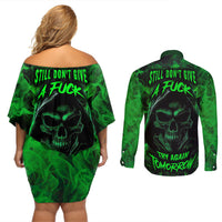 Skull Couples Matching Off Shoulder Short Dress and Long Sleeve Button Shirts Try Again Tomorrow - Wonder Print Shop
