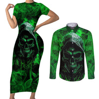 Skull Couples Matching Short Sleeve Bodycon Dress and Long Sleeve Button Shirts Try Again Tomorrow - Wonder Print Shop