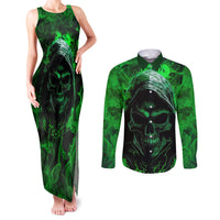 Skull Couples Matching Tank Maxi Dress and Long Sleeve Button Shirts Try Again Tomorrow - Wonder Print Shop