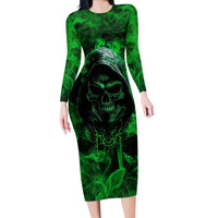 Skull Family Matching Long Sleeve Bodycon Dress and Hawaiian Shirt Try Again Tomorrow - Wonder Print Shop