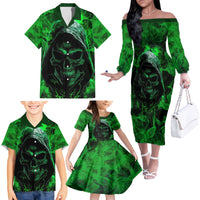 Skull Family Matching Off Shoulder Long Sleeve Dress and Hawaiian Shirt Try Again Tomorrow - Wonder Print Shop