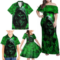 Skull Family Matching Off Shoulder Maxi Dress and Hawaiian Shirt Try Again Tomorrow - Wonder Print Shop