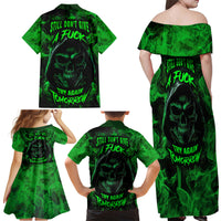 Skull Family Matching Off Shoulder Maxi Dress and Hawaiian Shirt Try Again Tomorrow - Wonder Print Shop