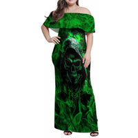 Skull Family Matching Off Shoulder Maxi Dress and Hawaiian Shirt Try Again Tomorrow - Wonder Print Shop