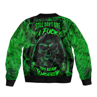 Skull Sleeve Zip Bomber Jacket Try Again Tomorrow - Wonder Print Shop