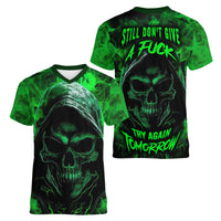 Skull Women V Neck T Shirt Try Again Tomorrow - Wonder Print Shop