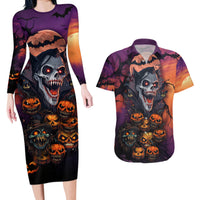 Halloween Skull Couples Matching Long Sleeve Bodycon Dress and Hawaiian Shirt Hello Darkness My Old Friend - Wonder Print Shop