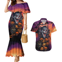 Halloween Skull Couples Matching Mermaid Dress and Hawaiian Shirt Hello Darkness My Old Friend - Wonder Print Shop