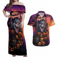 Halloween Skull Couples Matching Off Shoulder Maxi Dress and Hawaiian Shirt Hello Darkness My Old Friend - Wonder Print Shop