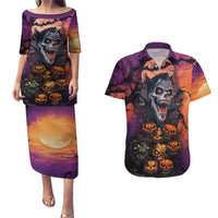 Halloween Skull Couples Matching Puletasi Dress and Hawaiian Shirt Hello Darkness My Old Friend - Wonder Print Shop