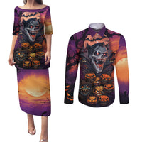 Halloween Skull Couples Matching Puletasi Dress and Long Sleeve Button Shirts Hello Darkness My Old Friend - Wonder Print Shop