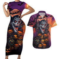 Halloween Skull Couples Matching Short Sleeve Bodycon Dress and Hawaiian Shirt Hello Darkness My Old Friend - Wonder Print Shop