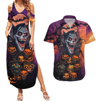 Halloween Skull Couples Matching Summer Maxi Dress and Hawaiian Shirt Hello Darkness My Old Friend - Wonder Print Shop