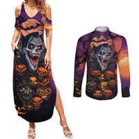 Halloween Skull Couples Matching Summer Maxi Dress and Long Sleeve Button Shirts Hello Darkness My Old Friend - Wonder Print Shop