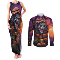 Halloween Skull Couples Matching Tank Maxi Dress and Long Sleeve Button Shirts Hello Darkness My Old Friend - Wonder Print Shop