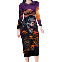 Halloween Skull Family Matching Long Sleeve Bodycon Dress and Hawaiian Shirt Hello Darkness My Old Friend - Wonder Print Shop