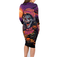 Halloween Skull Family Matching Long Sleeve Bodycon Dress and Hawaiian Shirt Hello Darkness My Old Friend - Wonder Print Shop