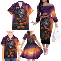 Halloween Skull Family Matching Off Shoulder Long Sleeve Dress and Hawaiian Shirt Hello Darkness My Old Friend - Wonder Print Shop