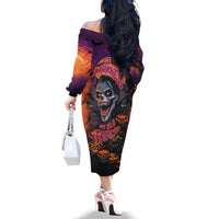Halloween Skull Family Matching Off Shoulder Long Sleeve Dress and Hawaiian Shirt Hello Darkness My Old Friend - Wonder Print Shop