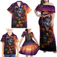 Halloween Skull Family Matching Off Shoulder Maxi Dress and Hawaiian Shirt Hello Darkness My Old Friend - Wonder Print Shop