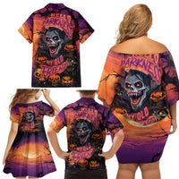 Halloween Skull Family Matching Off Shoulder Short Dress and Hawaiian Shirt Hello Darkness My Old Friend - Wonder Print Shop