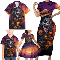 Halloween Skull Family Matching Short Sleeve Bodycon Dress and Hawaiian Shirt Hello Darkness My Old Friend - Wonder Print Shop