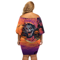Halloween Skull Off Shoulder Short Dress Hello Darkness My Old Friend - Wonder Print Shop