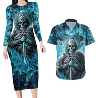 Skull Couples Matching Long Sleeve Bodycon Dress and Hawaiian Shirt Try Again Tomorrow - Wonder Print Shop