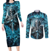 Skull Couples Matching Long Sleeve Bodycon Dress and Long Sleeve Button Shirts Try Again Tomorrow - Wonder Print Shop