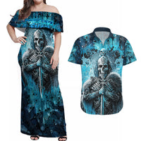 Skull Couples Matching Off Shoulder Maxi Dress and Hawaiian Shirt Try Again Tomorrow - Wonder Print Shop