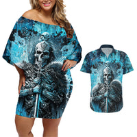 Skull Couples Matching Off Shoulder Short Dress and Hawaiian Shirt Try Again Tomorrow - Wonder Print Shop