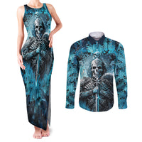 Skull Couples Matching Tank Maxi Dress and Long Sleeve Button Shirts Try Again Tomorrow - Wonder Print Shop