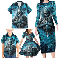 Skull Family Matching Long Sleeve Bodycon Dress and Hawaiian Shirt Try Again Tomorrow - Wonder Print Shop
