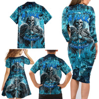 Skull Family Matching Long Sleeve Bodycon Dress and Hawaiian Shirt Try Again Tomorrow - Wonder Print Shop