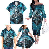 Skull Family Matching Off Shoulder Long Sleeve Dress and Hawaiian Shirt Try Again Tomorrow - Wonder Print Shop