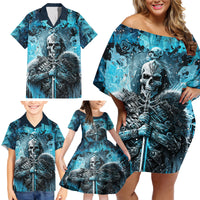 Skull Family Matching Off Shoulder Short Dress and Hawaiian Shirt Try Again Tomorrow - Wonder Print Shop