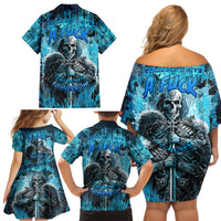 Skull Family Matching Off Shoulder Short Dress and Hawaiian Shirt Try Again Tomorrow - Wonder Print Shop