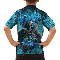 Kids' short-sleeve Hawaiian shirt with back skull graphic and blue text
