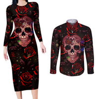 Don't Cry Skull Couples Matching Long Sleeve Bodycon Dress and Long Sleeve Button Shirts - Wonder Print Shop