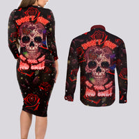 Don't Cry Skull Couples Matching Long Sleeve Bodycon Dress and Long Sleeve Button Shirts - Wonder Print Shop