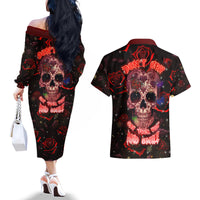 Don't Cry Skull Couples Matching Off The Shoulder Long Sleeve Dress and Hawaiian Shirt - Wonder Print Shop