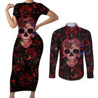 Don't Cry Skull Couples Matching Short Sleeve Bodycon Dress and Long Sleeve Button Shirts - Wonder Print Shop