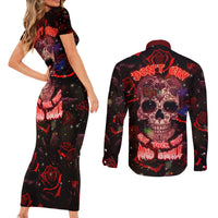 Don't Cry Skull Couples Matching Short Sleeve Bodycon Dress and Long Sleeve Button Shirts - Wonder Print Shop