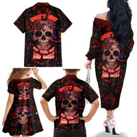 Don't Cry Skull Family Matching Off Shoulder Long Sleeve Dress and Hawaiian Shirt - Wonder Print Shop