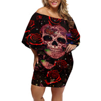 Don't Cry Skull Off Shoulder Short Dress - Wonder Print Shop