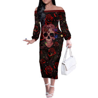 Don't Cry Skull Off The Shoulder Long Sleeve Dress - Wonder Print Shop