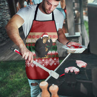 Chimpanzee Christmas Apron Chimpanzee Wearing Santa Hat - Red Green Snowflake - Wonder Print Shop