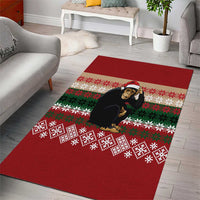 Chimpanzee Christmas Area Rug Chimpanzee Wearing Santa Hat - Red Green Snowflake - Wonder Print Shop