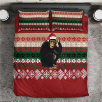 Chimpanzee Christmas Bedding Set Chimpanzee Wearing Santa Hat - Red Green Snowflake - Wonder Print Shop