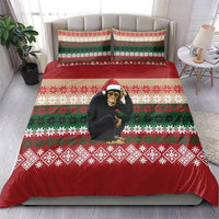 Chimpanzee Christmas Bedding Set Chimpanzee Wearing Santa Hat - Red Green Snowflake - Wonder Print Shop